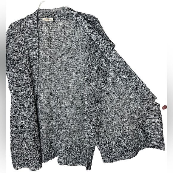 Eileen Fisher Black/White Short-Sleeve Melange Linen Grain Twist Cardigan - Picture 4 of 13